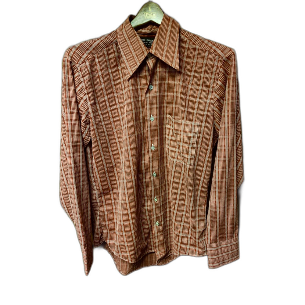 Vintage lightweight checkered western cowboy button up shirt size M permapress